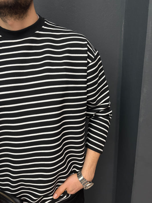 İnce Çizgili Oversize Sweat-1