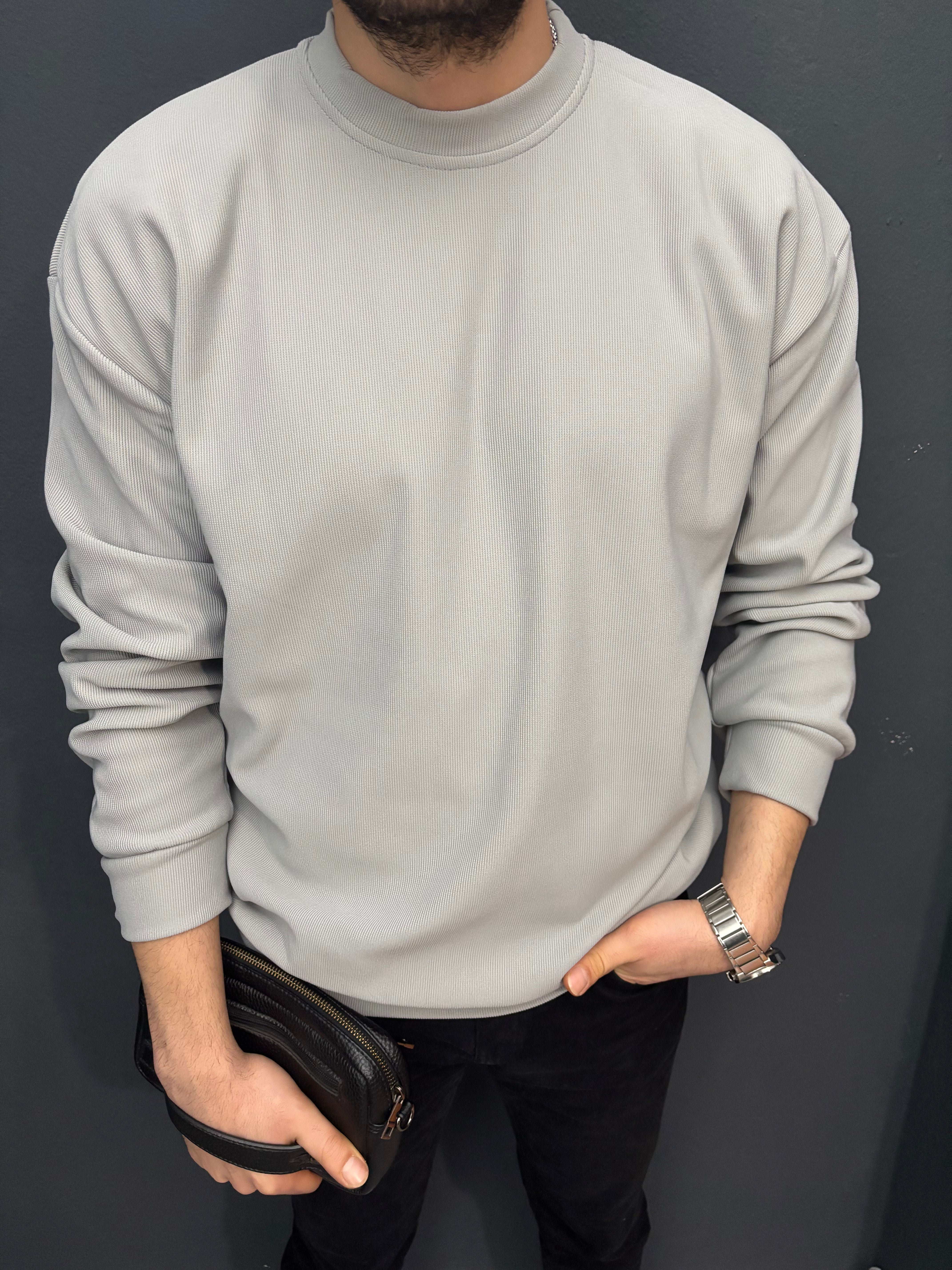 Düz Fitilli Oversize Sweat Füme