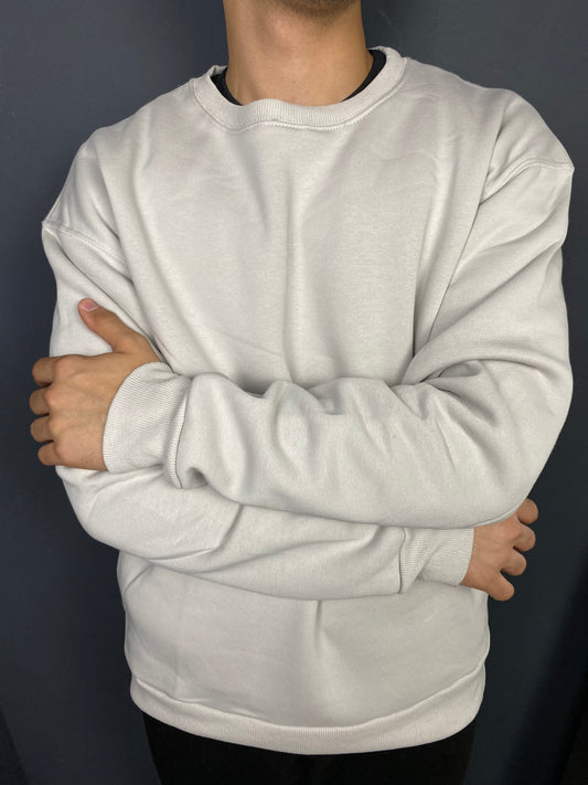 Unisex 3 İplik Bisiklet Yaka Sweat Krem