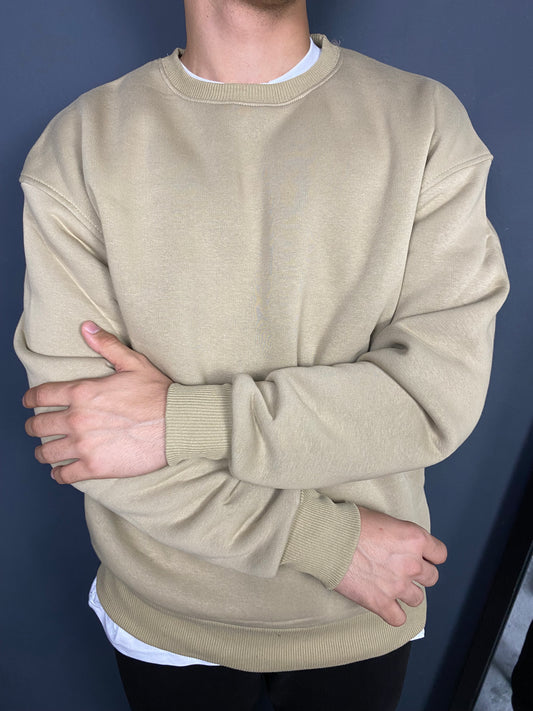 Unisex 3 İplik Bisiklet Yaka Sweat Açık Kahverengi