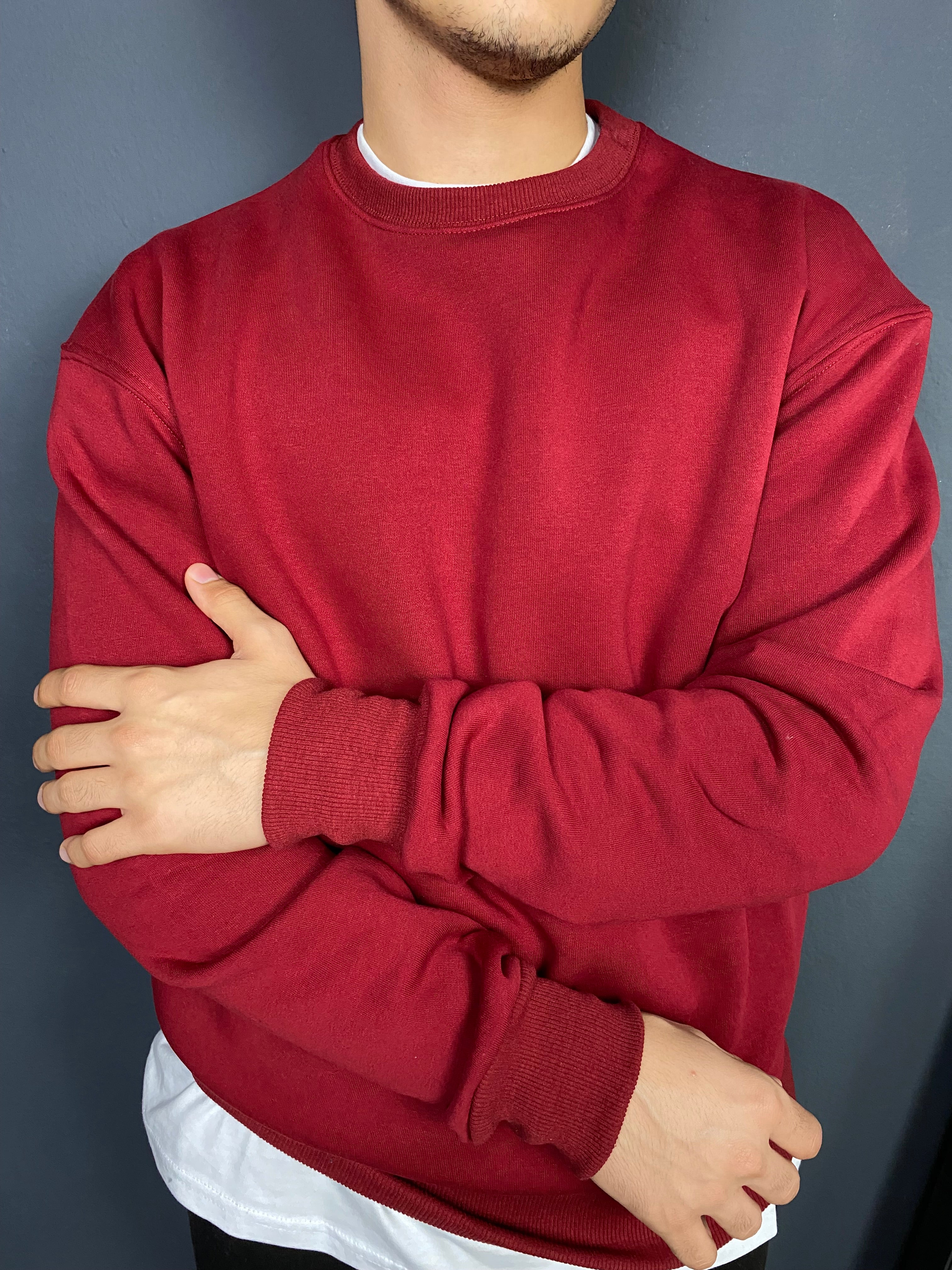 Unisex 3 İplik Bisiklet Yaka Sweat Kırmızı