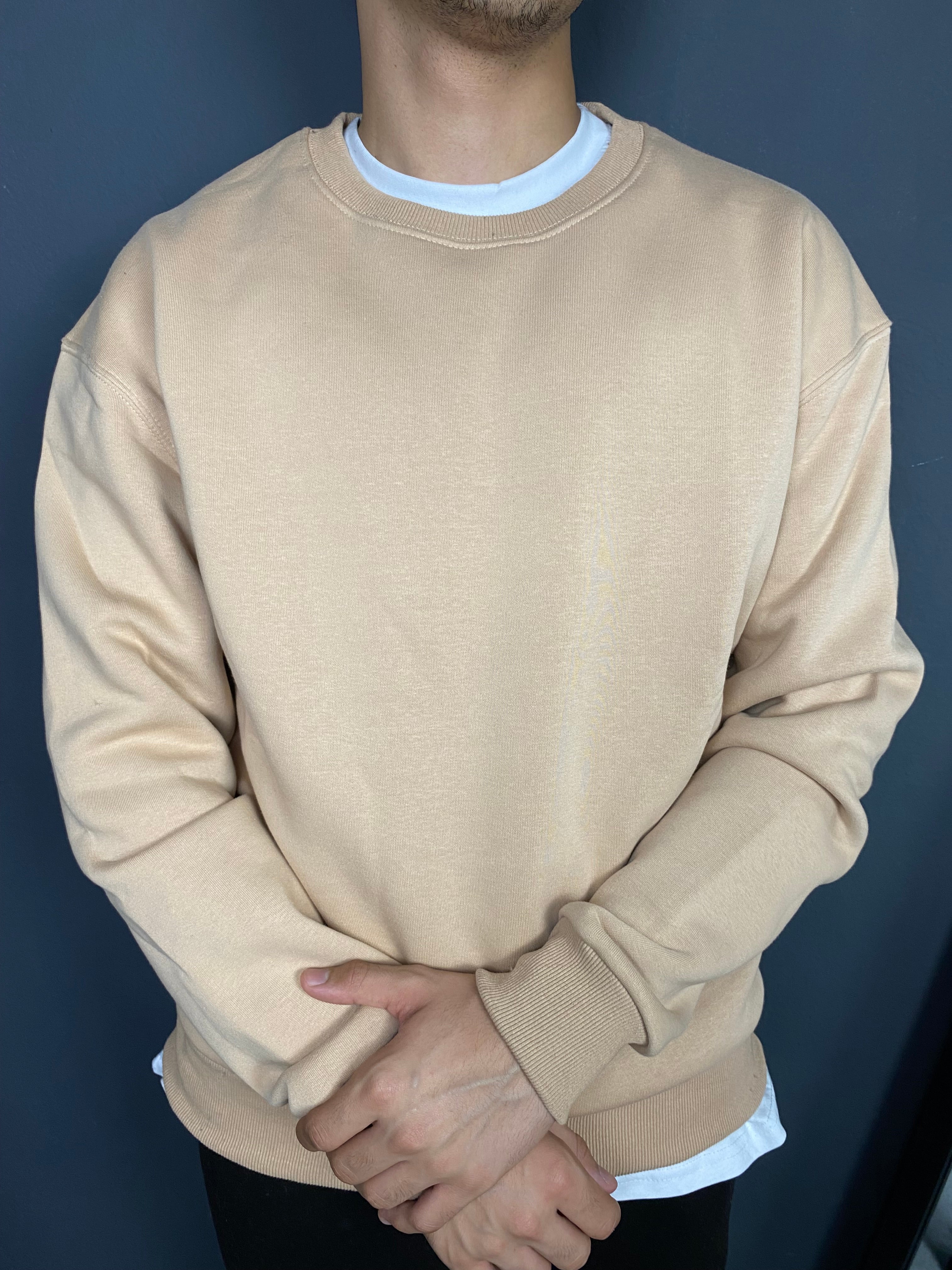 Unisex 3 İplik Bisiklet Yaka Bej