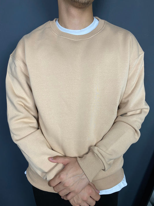 Unisex 3 İplik Bisiklet Yaka Bej