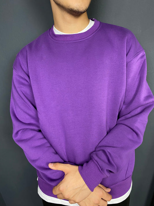 Unisex 3 İplik Bisiklet Yaka Gri Mor