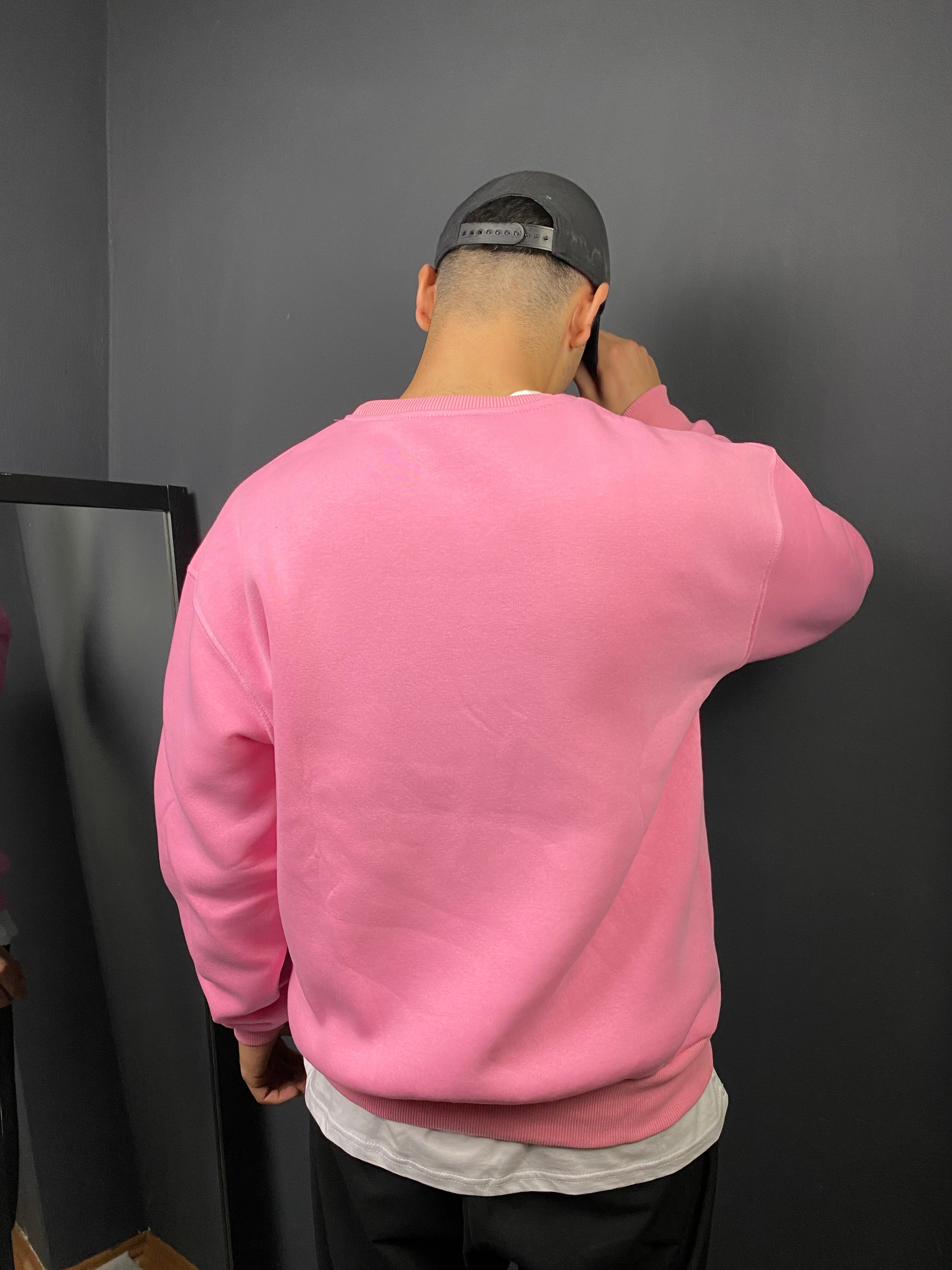 Unisex 3 İplik Bisiklet Yaka Pembe