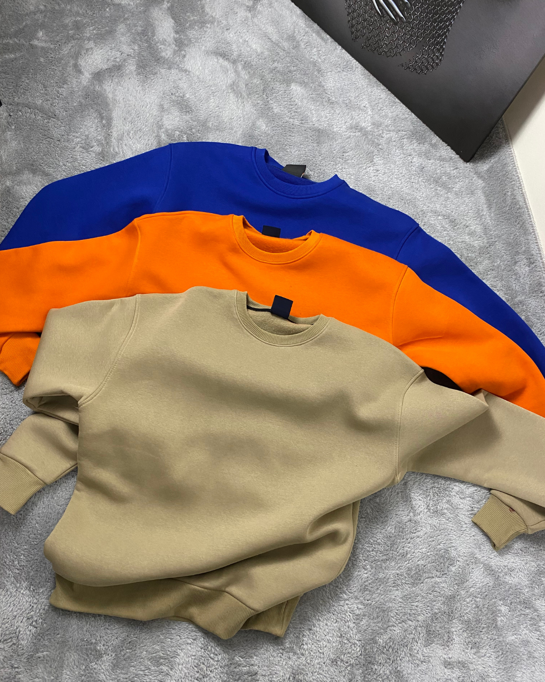 3’lü Oversize Sweat Set - Turuncu Saks Mavi Açık Kahverengi