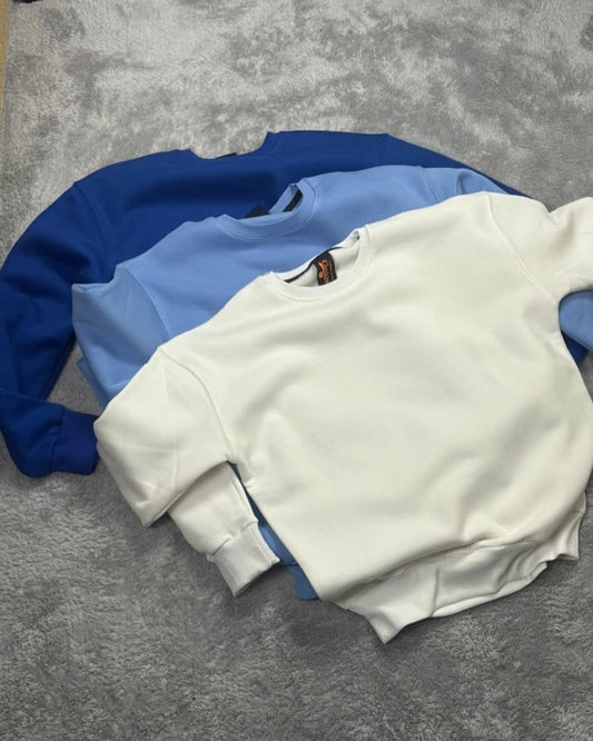 3’lü Oversize Sweat Set - Bebe mavi Saks Mavisi Beyaz