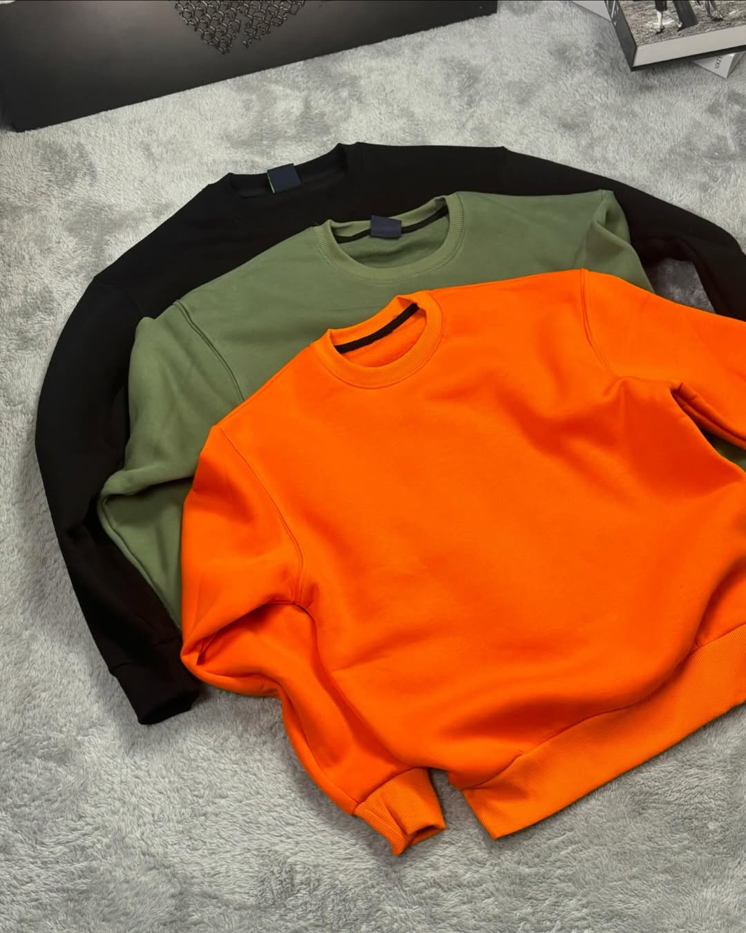 3’lü Oversize Sweat Set - Siyah Turuncu Haki