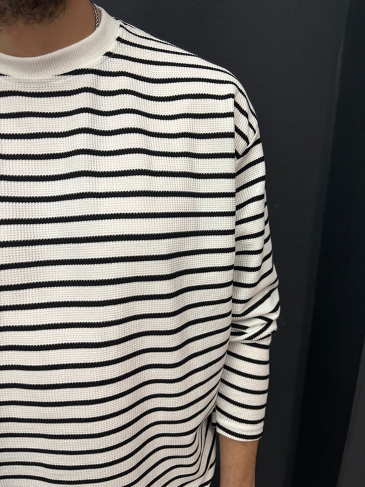 İnce Çizgili Oversize Sweat