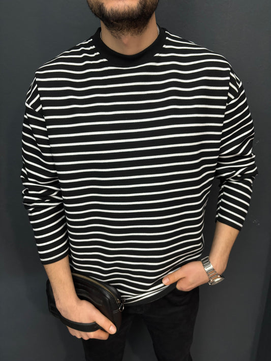 İnce Çizgili Oversize Sweat-1