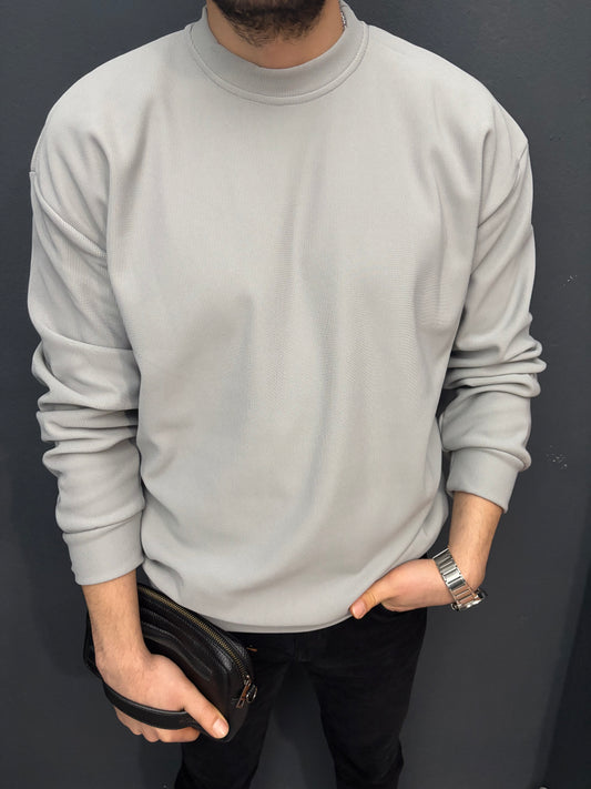 Düz Fitilli Oversize Sweat Füme