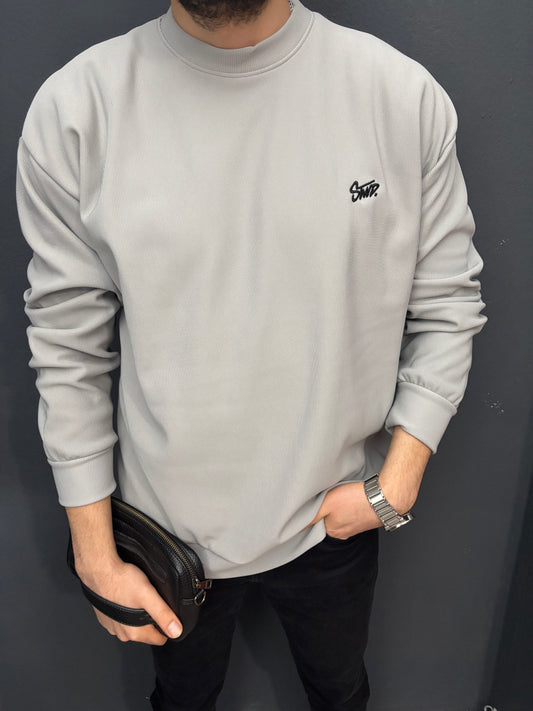 Nakış Detaylı Fitilli Oversize Sweat Füme