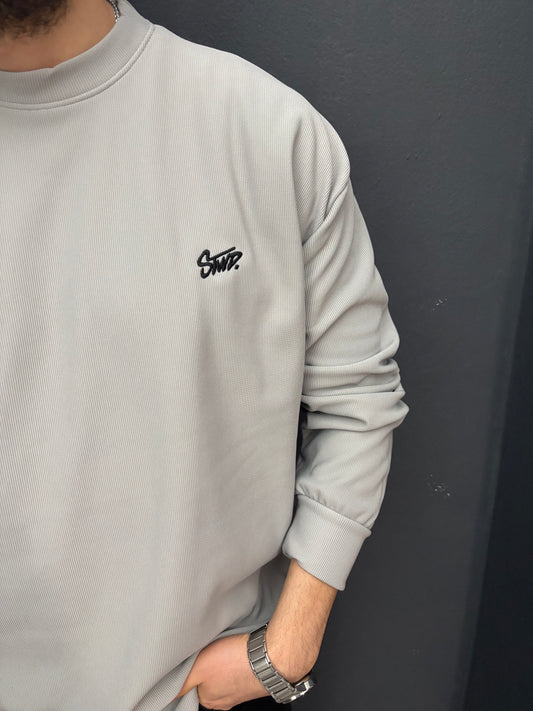 Nakış Detaylı Fitilli Oversize Sweat Füme