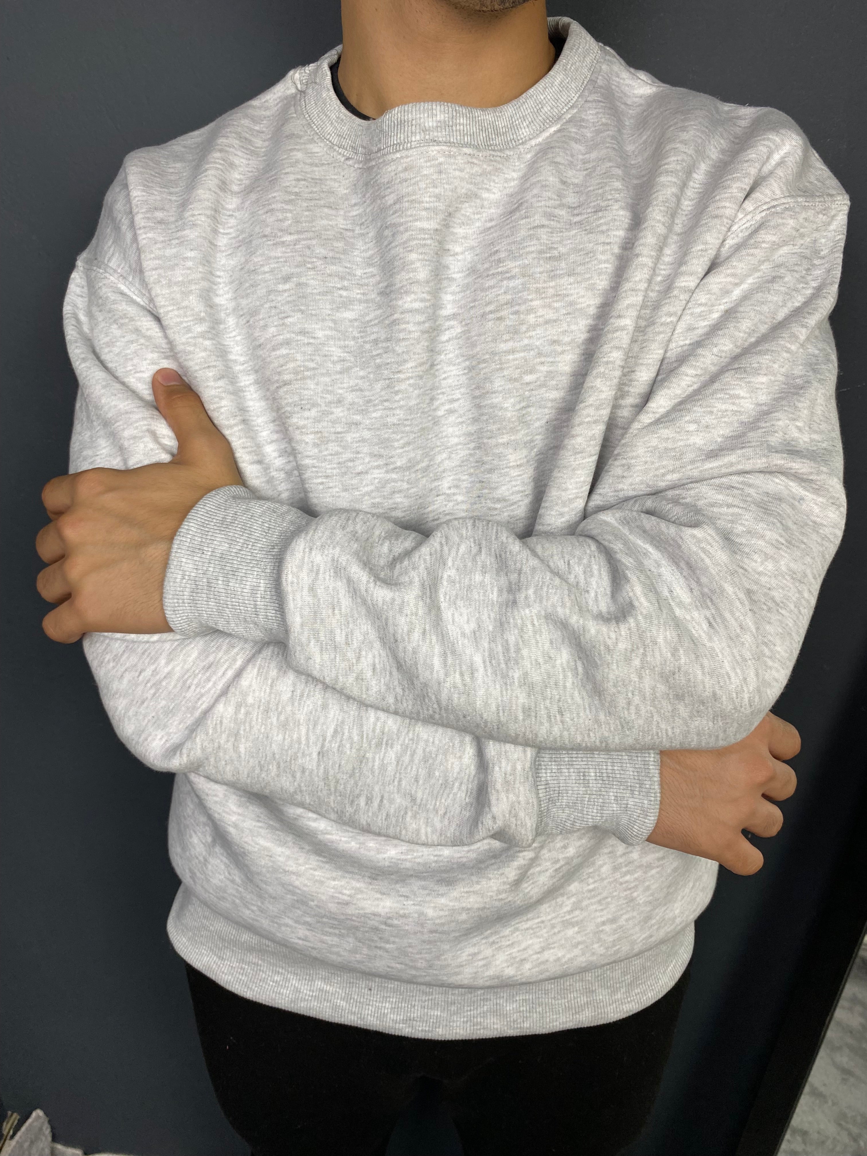 Unisex 3 İplik Bisiklet Yaka Sweat Gri Melanj