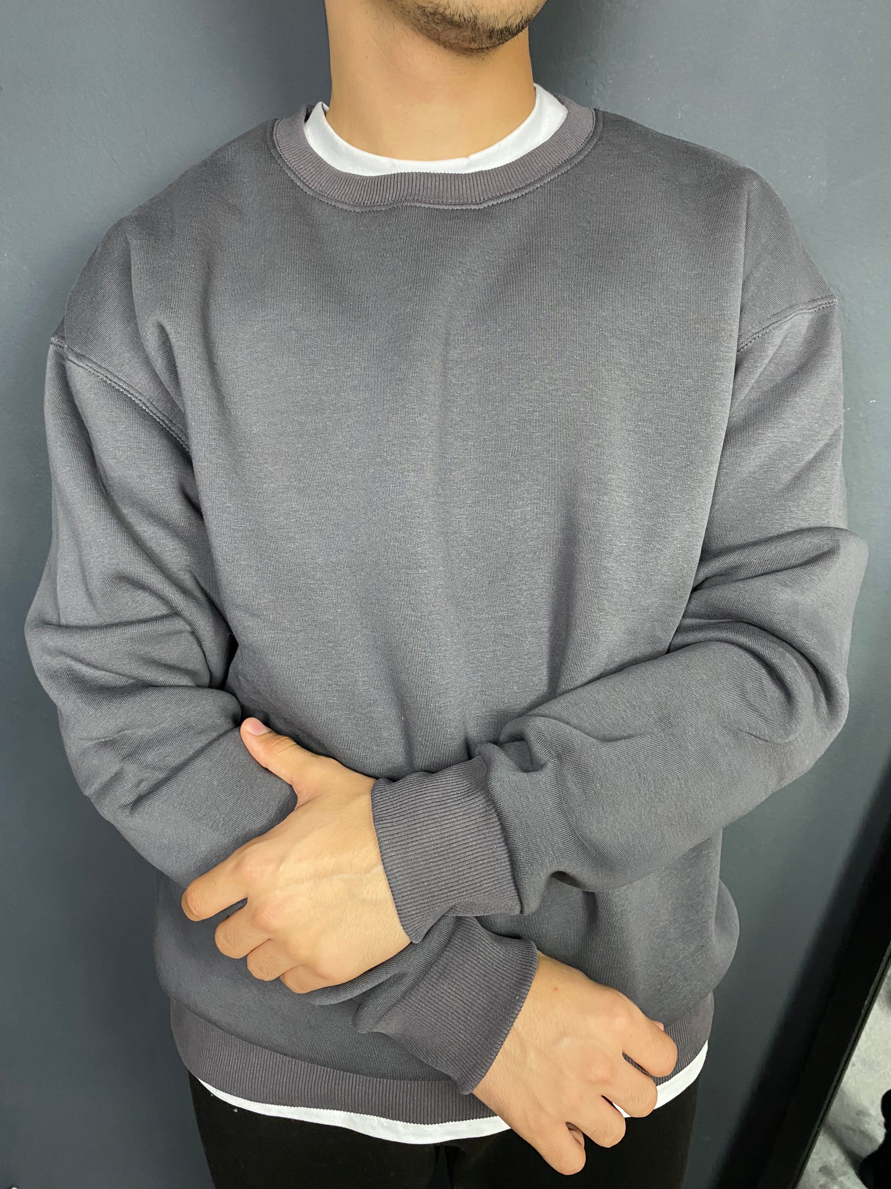 Unisex 3 İplik Bisiklet Yaka Gri