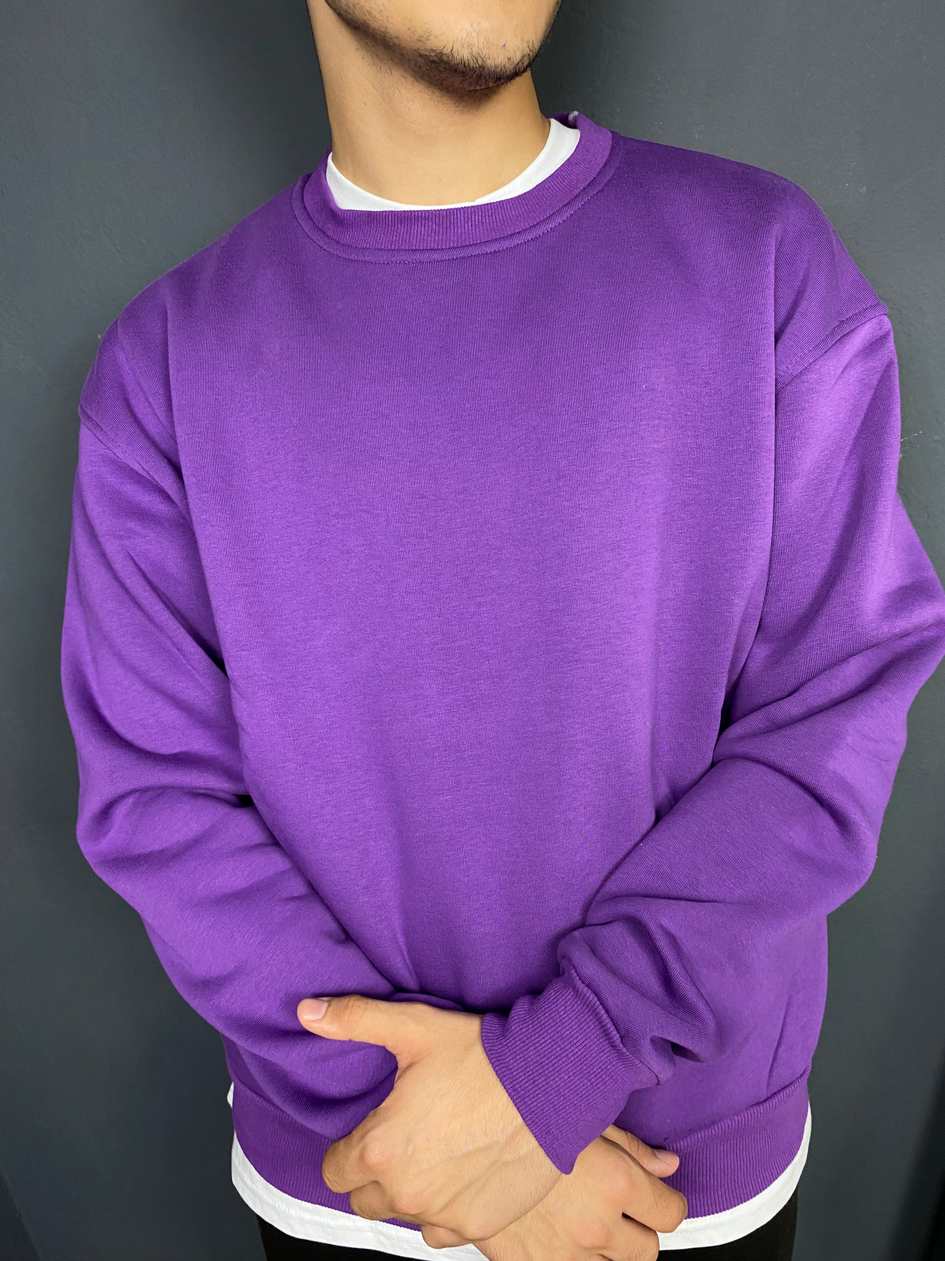 Unisex 3 İplik Bisiklet Yaka Gri Mor