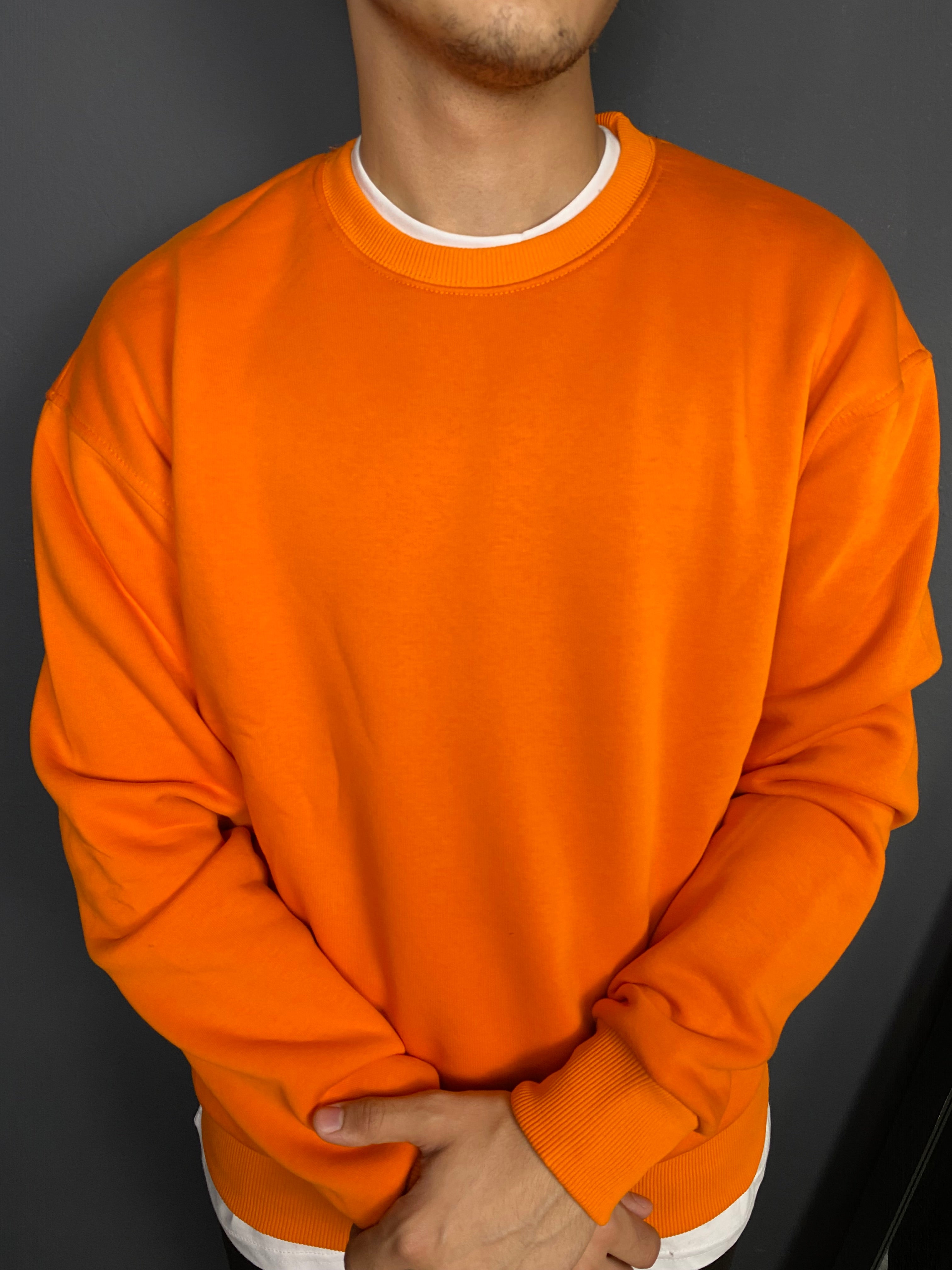 Unisex 3 İplik Bisiklet Yaka Turuncu