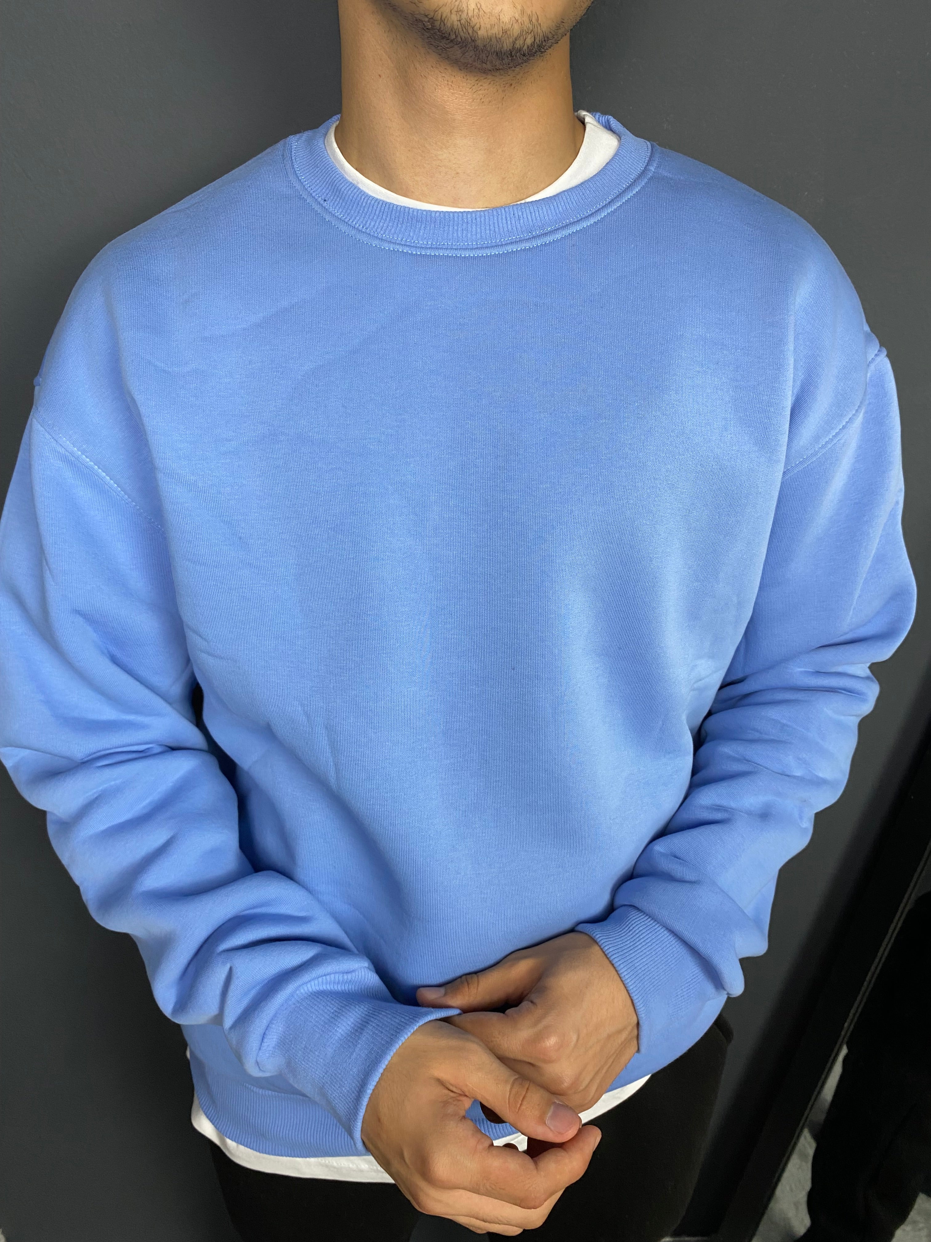 Unisex 3 İplik Bisiklet Yaka Mavi